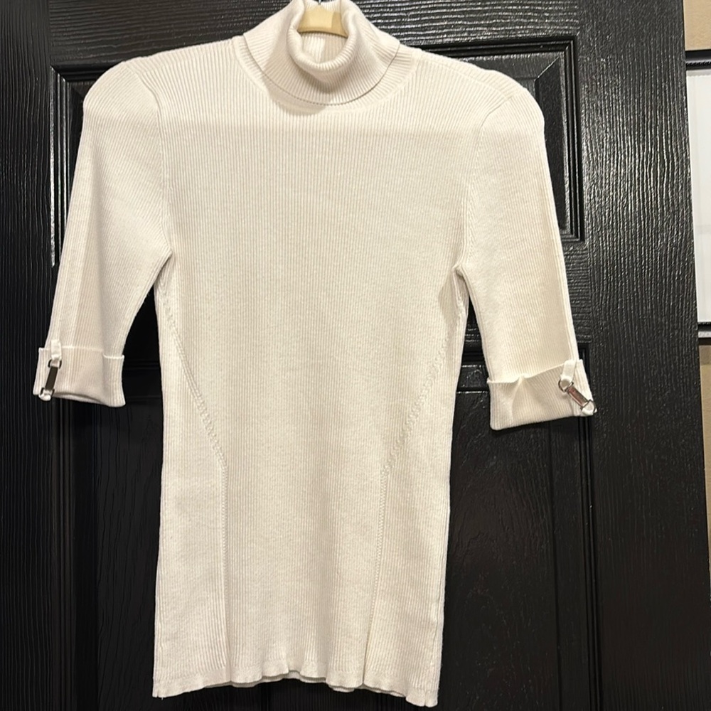 White House Black Market short sleeve, white turtle neck sweater